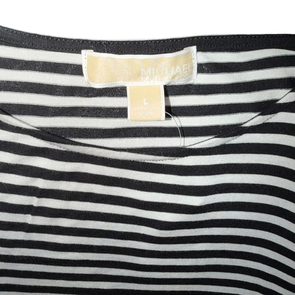 Michael Kors Cold Shoulder Top L Striped Black White Chain Strap